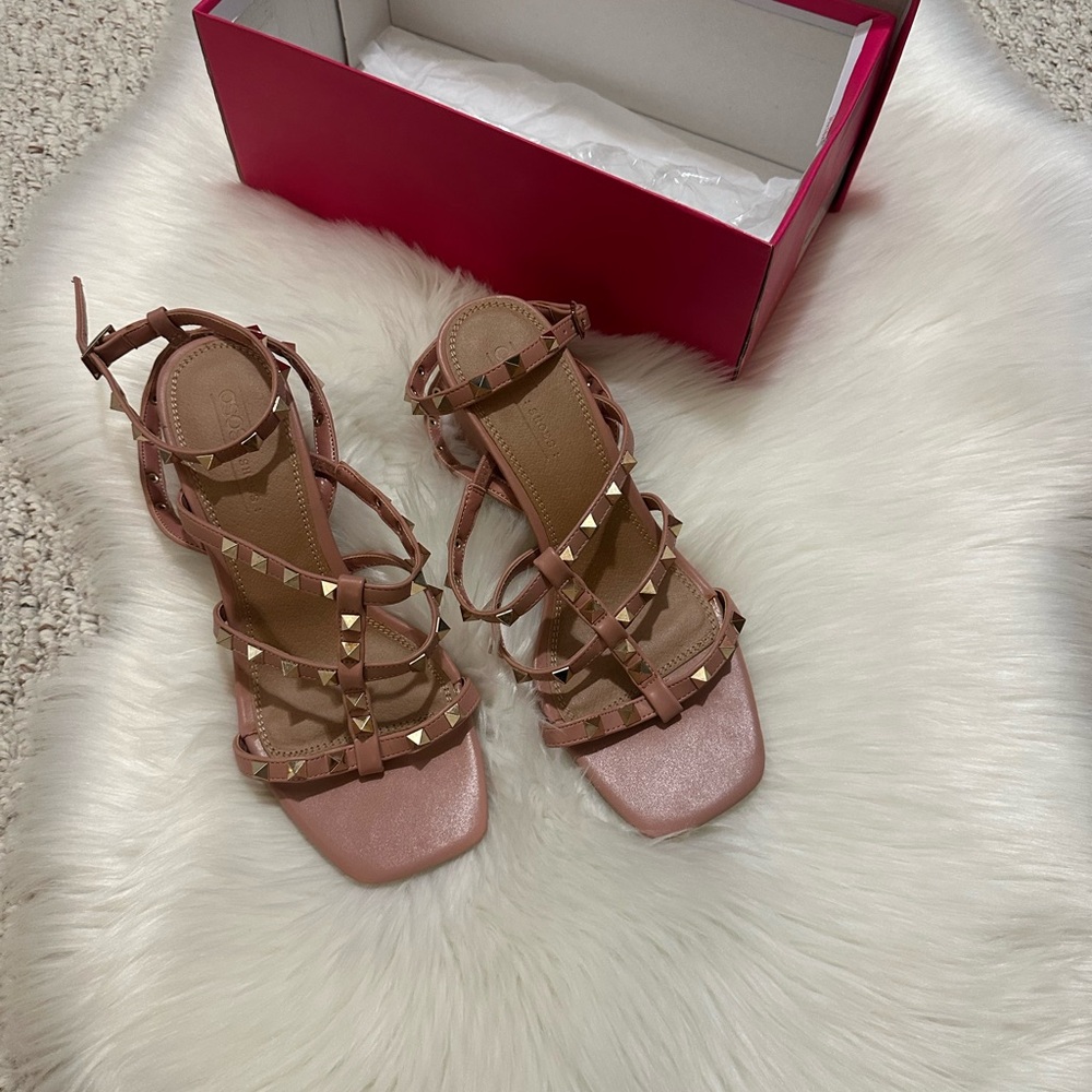 NEW ASOS Pink Strappy Sandals with Gold Studs